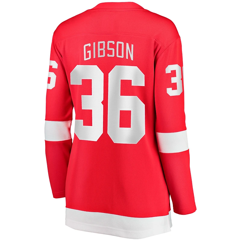 Maillot rouge des Red Wings de Detroit pour femmes, John Gibson, équipe la franchise féminine