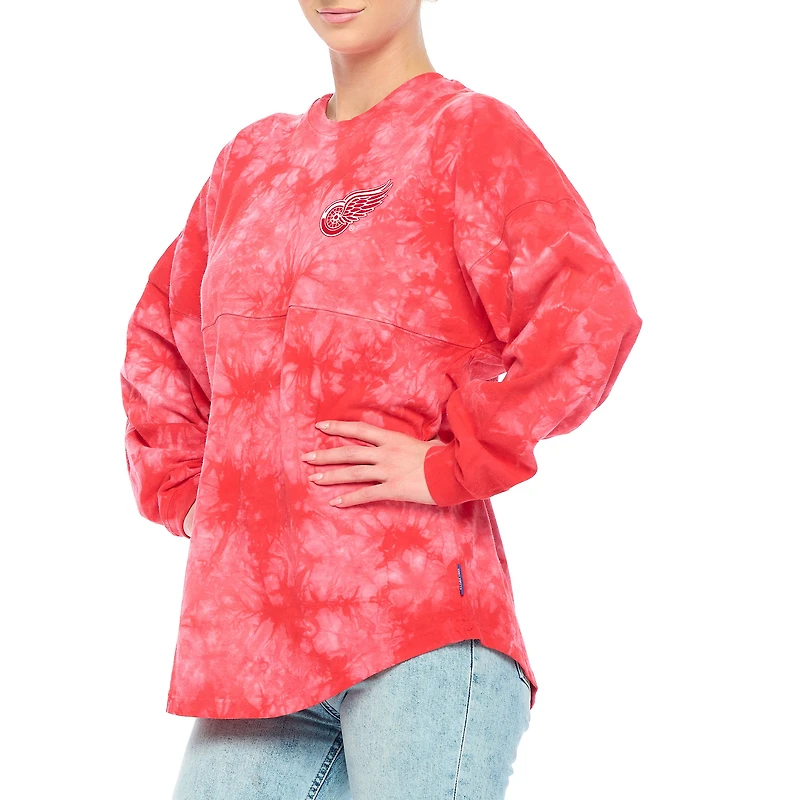 Women's Fanatics Red Detroit Wings Crystal-Dye Long Sleeve T-Shirt