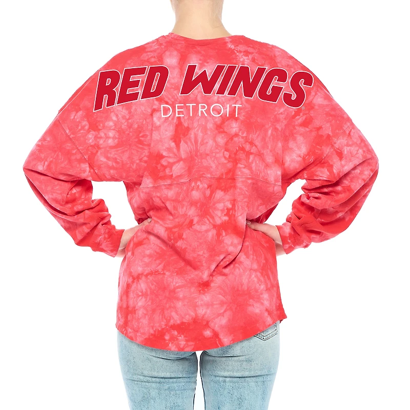 Women's Fanatics Red Detroit Wings Crystal-Dye Long Sleeve T-Shirt