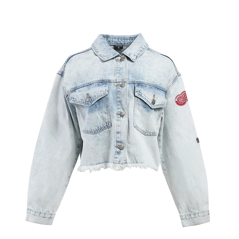 Veste en jean courte boutonnée à bords francs et chenille, style Hype and Vice Denim Detroit Red Wings, pour femme