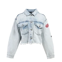 Veste en jean courte boutonnée à bords francs et chenille, style Hype and Vice Denim Detroit Red Wings, pour femme