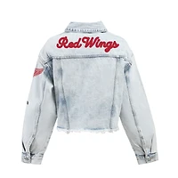 Veste en jean courte boutonnée à bords francs et chenille, style Hype and Vice Denim Detroit Red Wings, pour femme