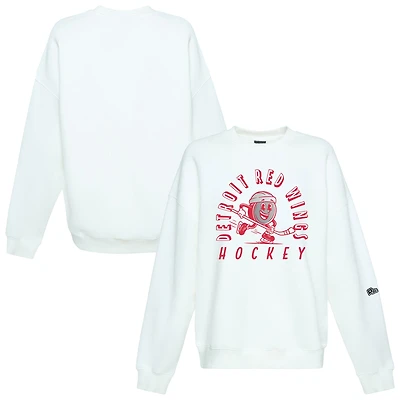 Women's Hype and Vice White Detroit Red Wings Action Mascot Oversized Sweatshirt