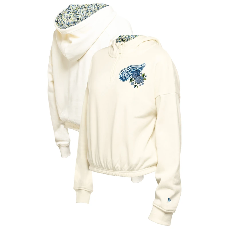 Sweat à capuche court imprimé floral Detroit Red Wings Glam Game de New Era pour femme, couleur crème
