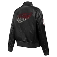 Women's Pro Standard  Black Detroit Red Wings Rhinestone Jewels Satin Full-Snap Jacket