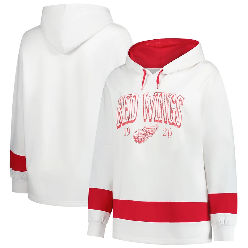 Sweat à capuche blanc grande taille pour femme Detroit Red Wings