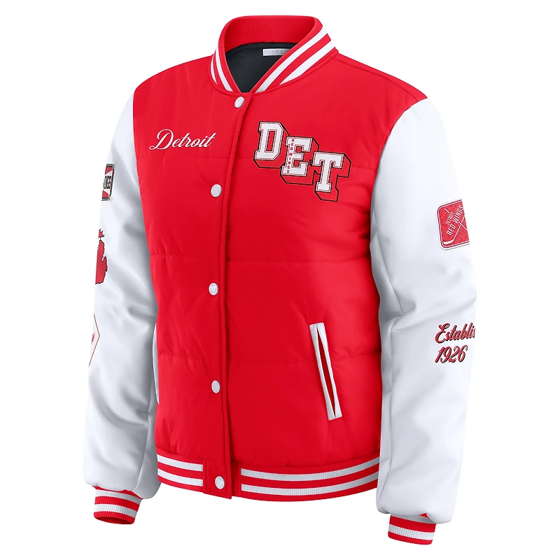 Women's WEAR by Erin Andrews Red/White Detroit Red Wings Varsity Full-Snap Puffer Jacket