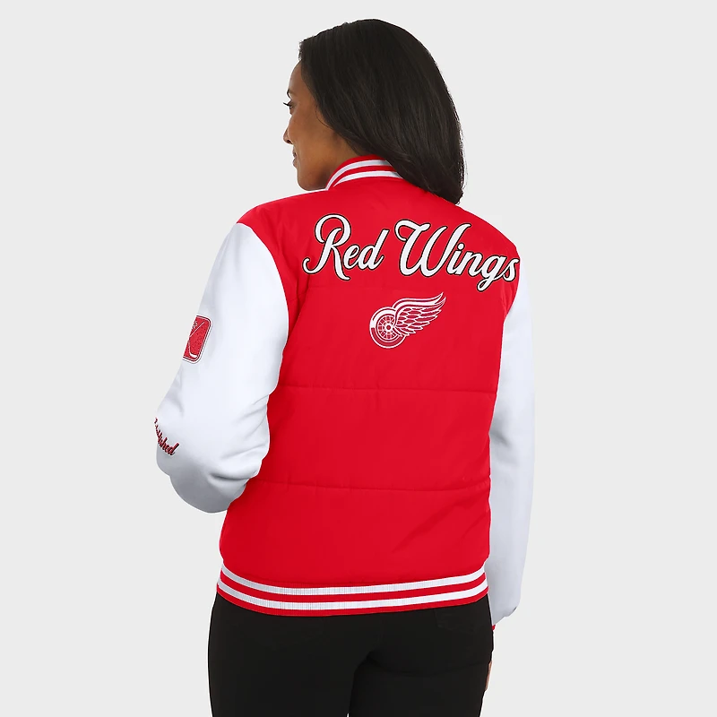 Women's WEAR by Erin Andrews Red/White Detroit Red Wings Varsity Full-Snap Puffer Jacket