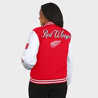 Women's WEAR by Erin Andrews Red/White Detroit Red Wings Varsity Full-Snap Puffer Jacket