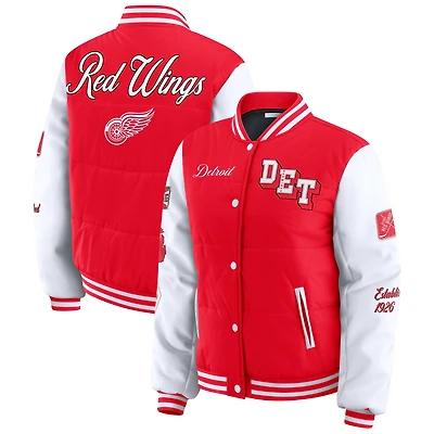 Women's WEAR by Erin Andrews Red/White Detroit Red Wings Varsity Full-Snap Puffer Jacket
