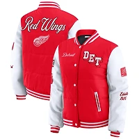 Women's WEAR by Erin Andrews Red/White Detroit Red Wings Varsity Full-Snap Puffer Jacket