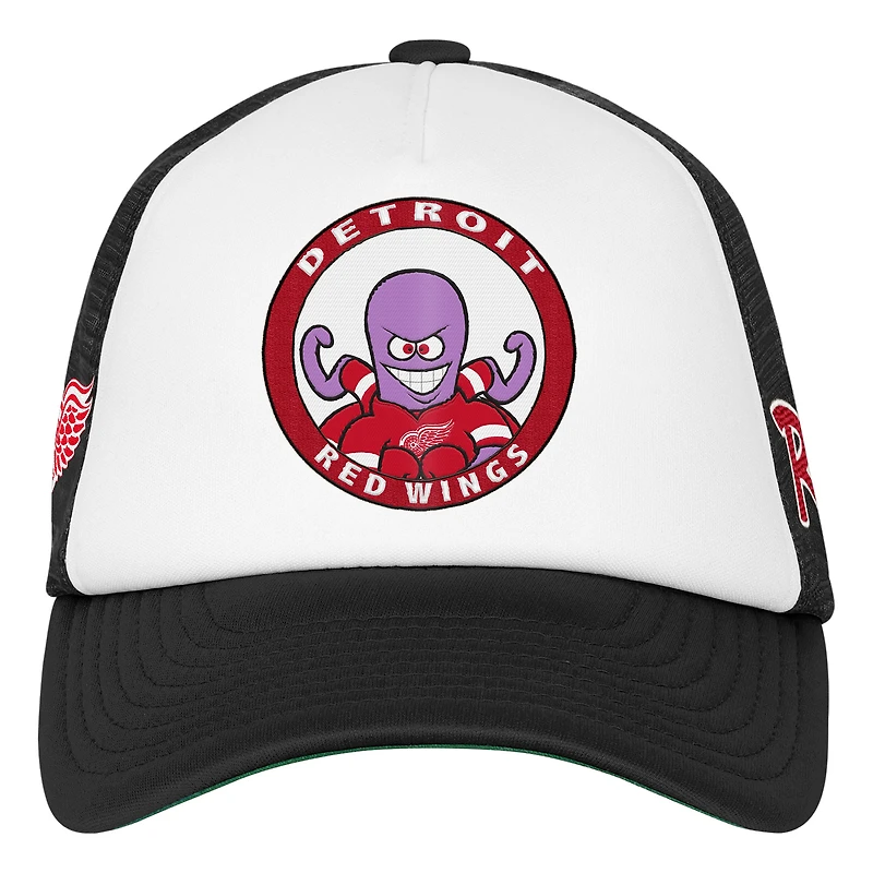 Youth Mitchell & Ness  White Detroit Red Wings Mascot Adjustable Trucker Hat