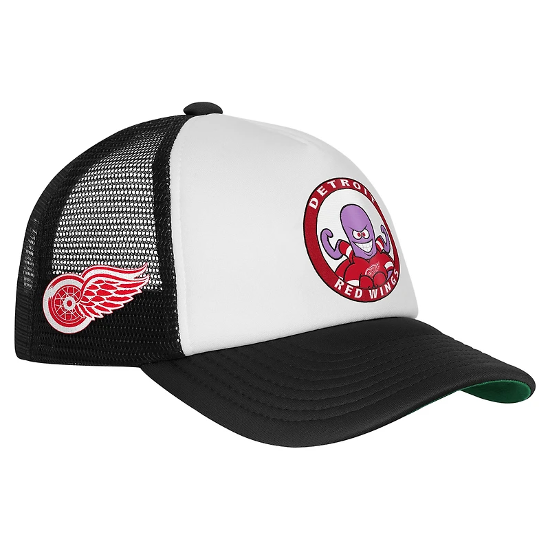 Youth Mitchell & Ness  White Detroit Red Wings Mascot Adjustable Trucker Hat