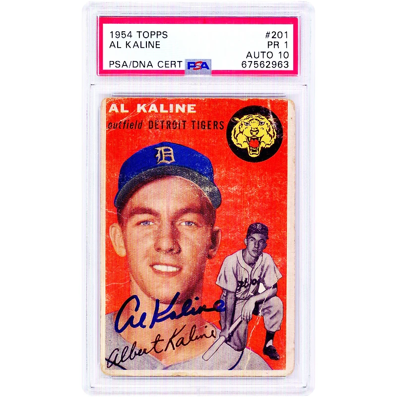Carte de recrue autographiée d'Al Kaline (Detroit Tigers) de 1954, Topps n° 201, authentifiée PSA (1/10).