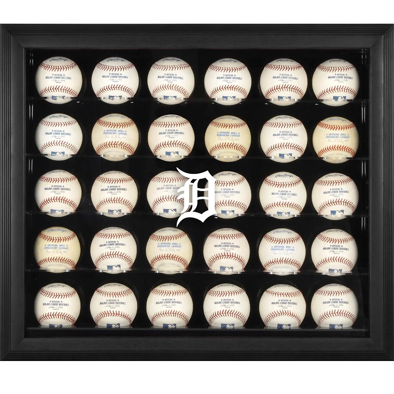 Detroit Tigers Logo Black Framed 30-Ball Display Case
