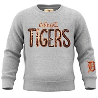 Girls Youth Soft as a Grape  Heather Gray Detroit Tigers Nantucket Sequin Fleece Crewneck Sweatshirt