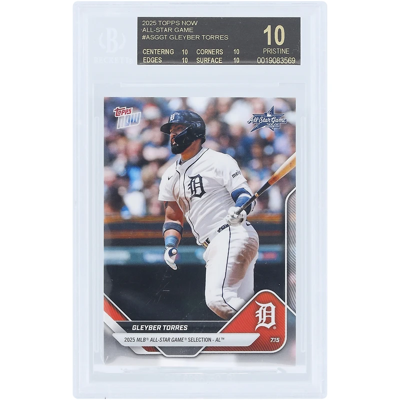 Carte de Gleyber Torres (Detroit Tigers) 2025 Topps Now, sélection pour le match des étoiles de la MLB 2025 - AL Black Label #ASG-GT, authentifiée BGS 10 - Note : 10/10/10/10