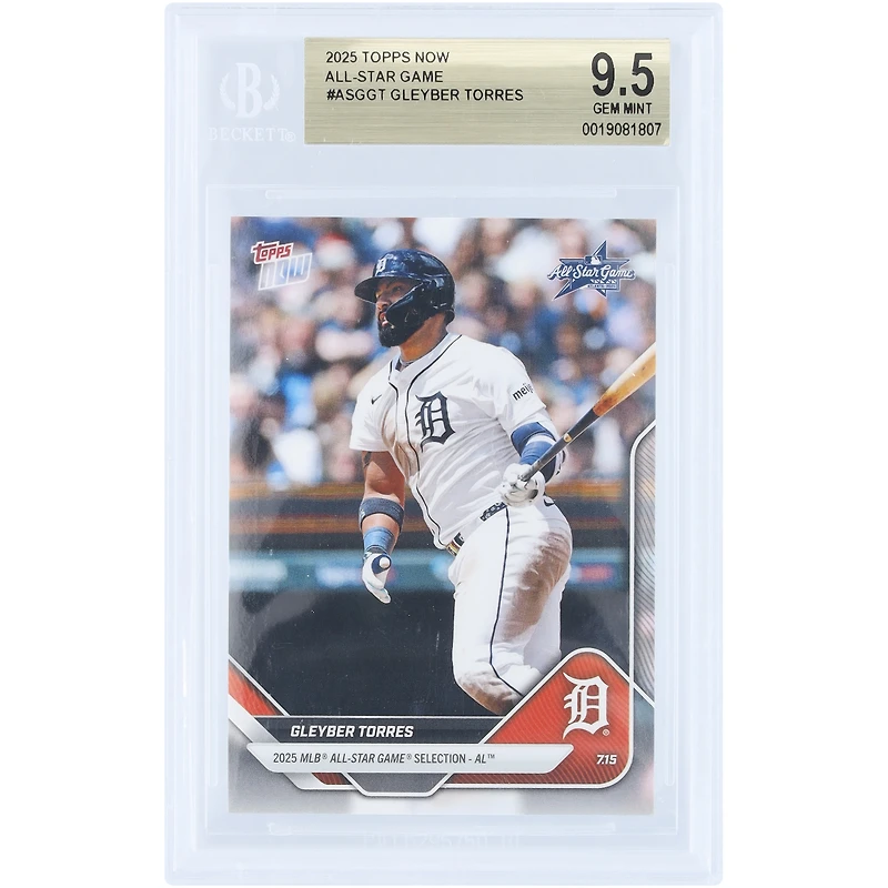 Carte de Gleyber Torres, Detroit Tigers, Topps Now 2025, sélection pour le match des étoiles de la MLB 2025 - Ligue américaine #ASG-GT, authentifiée BGS 9.5