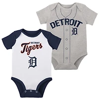 Ensemble de deux body Little Slugger des Detroit Tigers pour bébé blanc/gris chiné