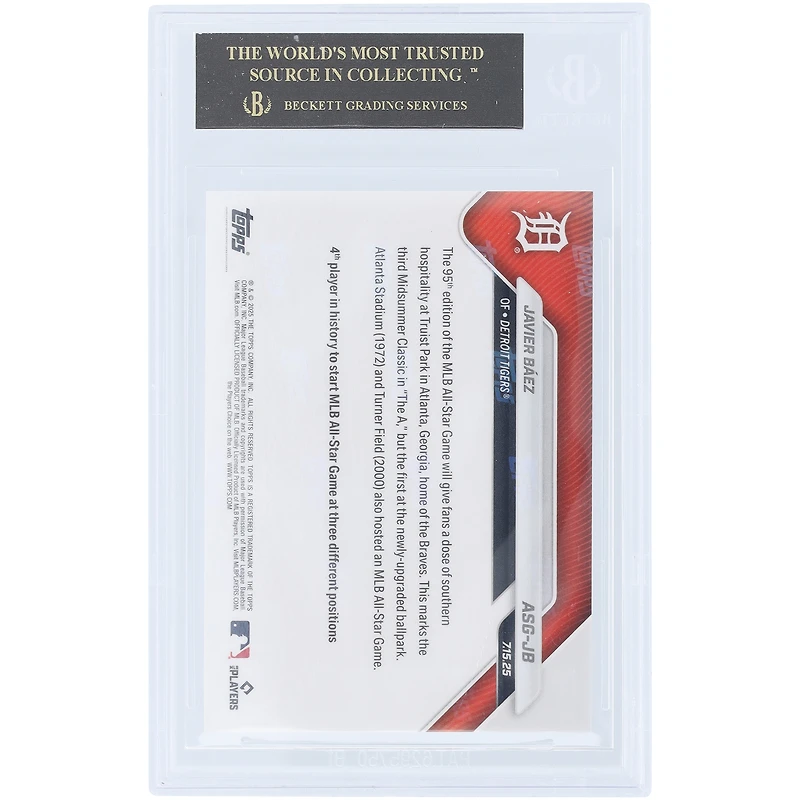 Carte de Javier Báez, Detroit Tigers, Topps Now 2025, sélection pour le match des étoiles de la MLB 2025 - AL Black Label #ASG-JB, authentifiée BGS 10 - Note : 10/10/10/10