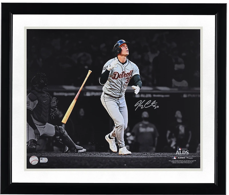 Photo dédicacée de Kerry Carpenter, joueur des Tigers de Detroit, format 40 x 50 cm (16 x 20 pouces), célébrant son coup de circuit victorieux lors du match de division de la Ligue américaine de 2024.