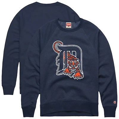 Men's Homage  Navy Detroit Tigers Retro Tri-Blend Pullover Sweatshirt
