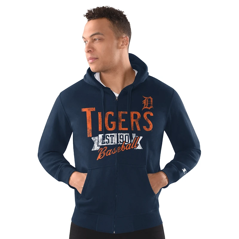 Men's Starter  Navy Detroit Tigers Distressed Full-Zip Hooded Jacket
