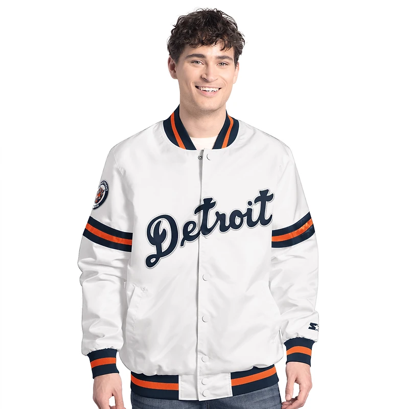 Veste universitaire blanche à boutons-pression Cooperstown Scout des Detroit Tigers pour homme