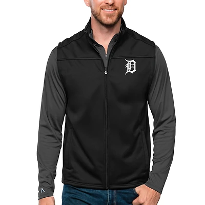 Men's Antigua Black Detroit Tigers Links Full-Zip Golf Vest