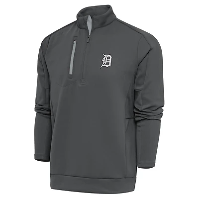 Men's Antigua Gray Detroit Tigers Metallic Generation Quarter-Zip Pullover Top