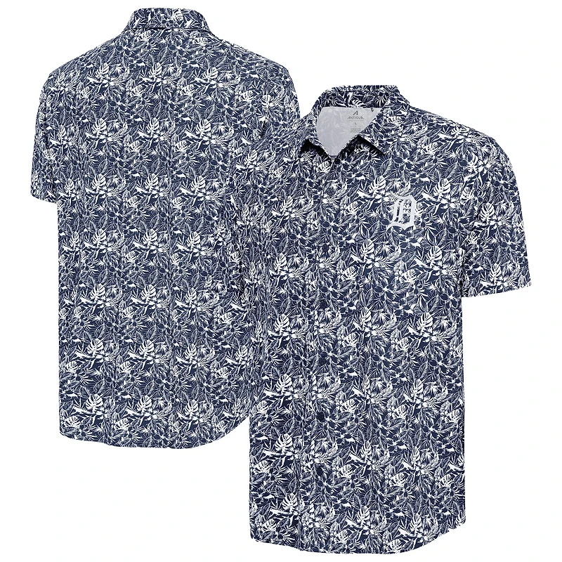 Chemise boutonnée bleu marine Antigua pour homme, style resort, Detroit Tigers