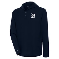 Men's Antigua  Navy Detroit Tigers Strong Hold Long Sleeve Henley Hoodie T-Shirt
