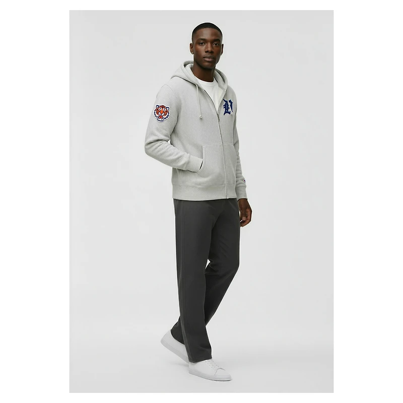 Men's Champion Gray Detroit Tigers Reverse Weave Chenille Full-Zip Hoodie
