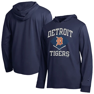 Men's Champion Navy Detroit Tigers Cooperstown Hooded Long-Sleeve T-Shirt