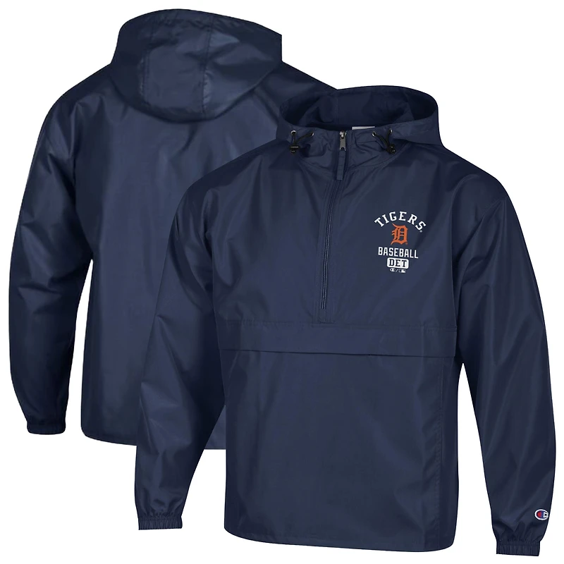 Coupe-vent pliable à demi-zip Champion bleu marine Detroit Tigers pour homme