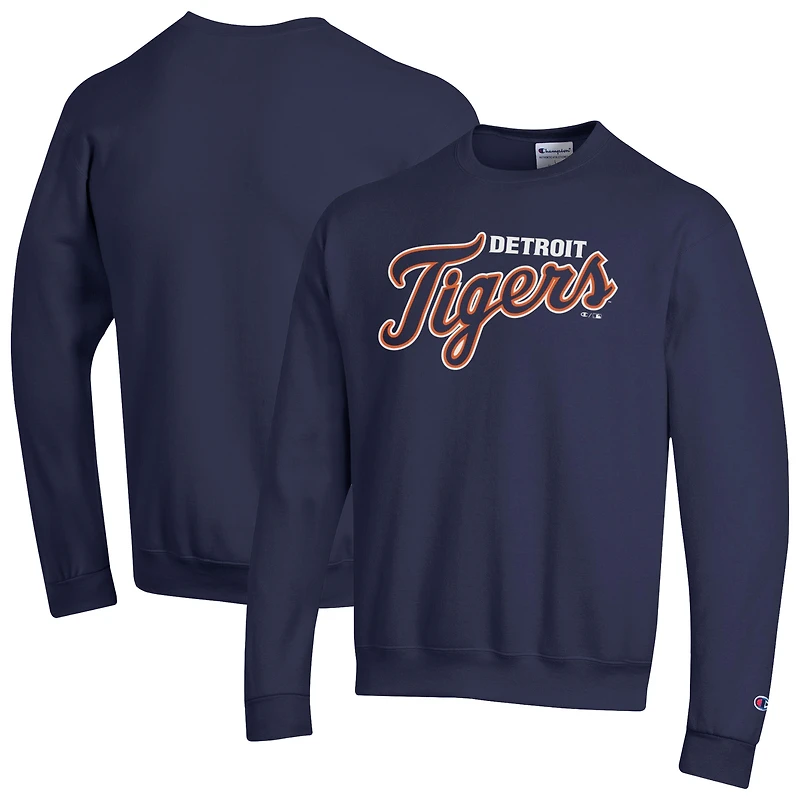 Men's Champion Navy Detroit Tigers Powerblend Wordmark Sweatshirt
