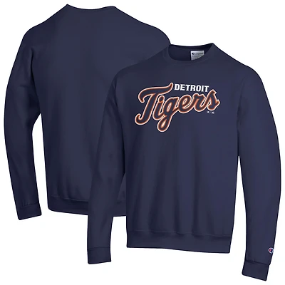 Men's Champion Navy Detroit Tigers Powerblend Wordmark Sweatshirt