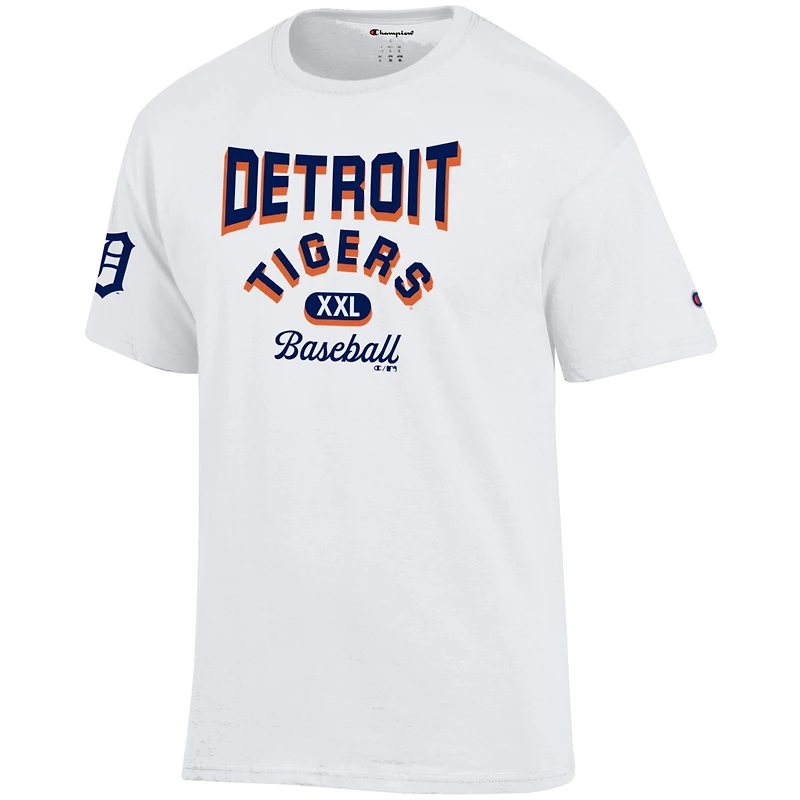 T-shirt blanc Champion des Detroit Tigers pour homme, maillot 3 coups