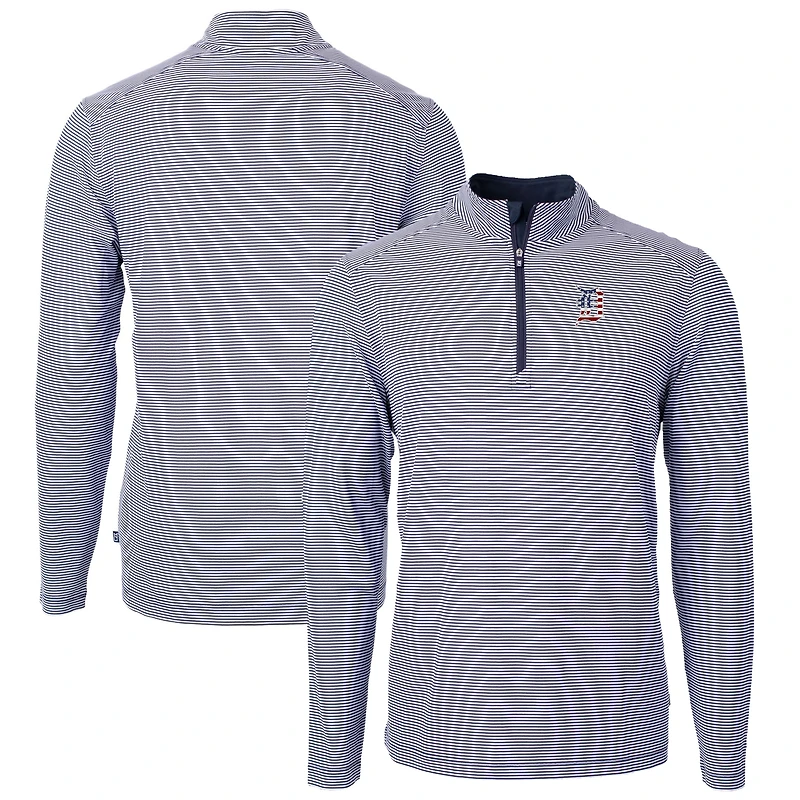 Men's Cutter & Buck  Navy Detroit Tigers Americana Logo Virtue Eco Pique Stripe Recycled Quarter-Zip Pullover Top