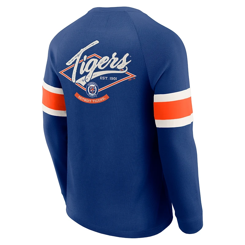 T-shirt Henley à manches longues raglan en tricot gaufré bleu pour homme de la collection Darius Rucker by Fanatics des Detroit Tigers