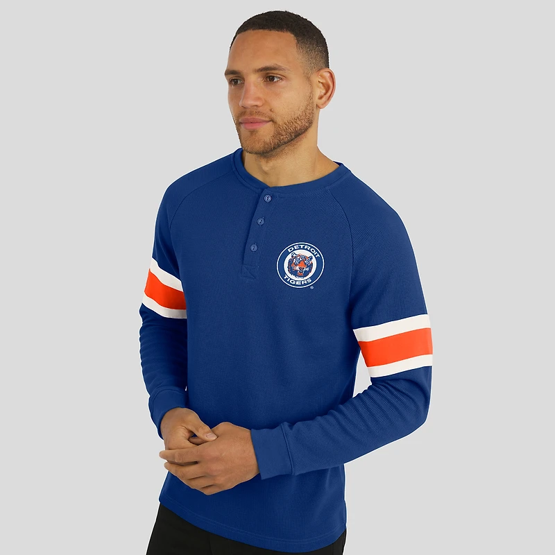 T-shirt Henley à manches longues raglan en tricot gaufré bleu pour homme de la collection Darius Rucker by Fanatics des Detroit Tigers