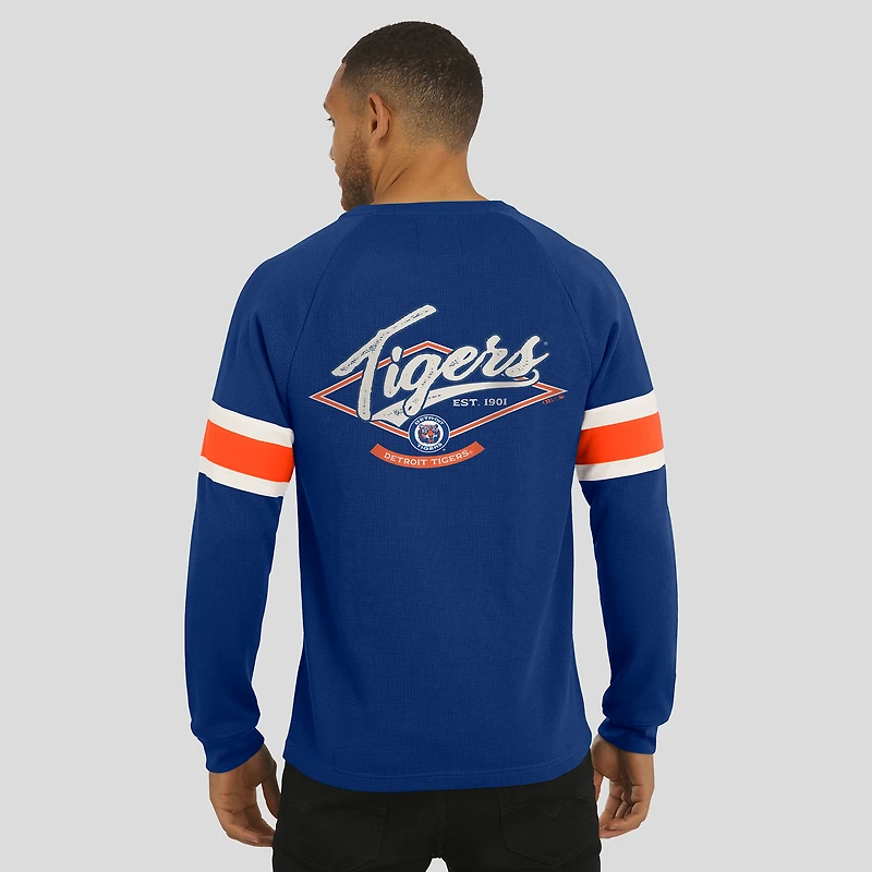 T-shirt Henley à manches longues raglan en tricot gaufré bleu pour homme de la collection Darius Rucker by Fanatics des Detroit Tigers