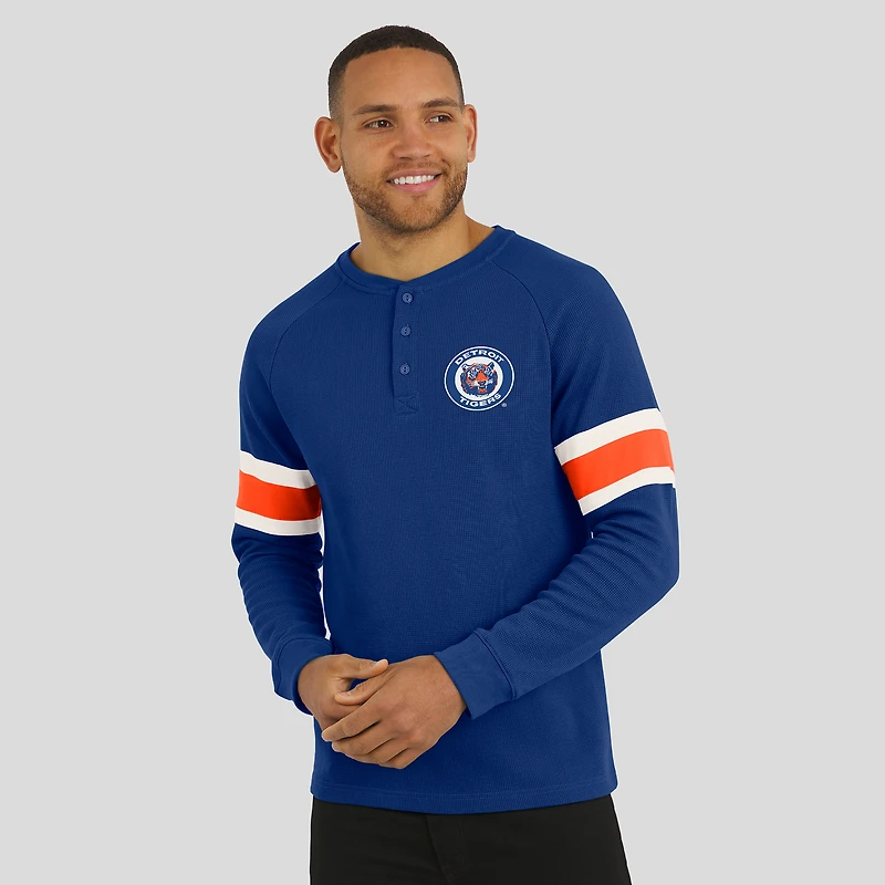 T-shirt Henley à manches longues raglan en tricot gaufré bleu pour homme de la collection Darius Rucker by Fanatics des Detroit Tigers