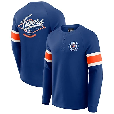 T-shirt Henley à manches longues raglan en tricot gaufré bleu pour homme de la collection Darius Rucker by Fanatics des Detroit Tigers