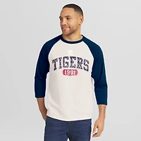 T-shirt raglan à manches 3/4 pour homme, collection Darius Rucker par Fanatics, couleur crème/marine, Detroit Tigers, style Americana.