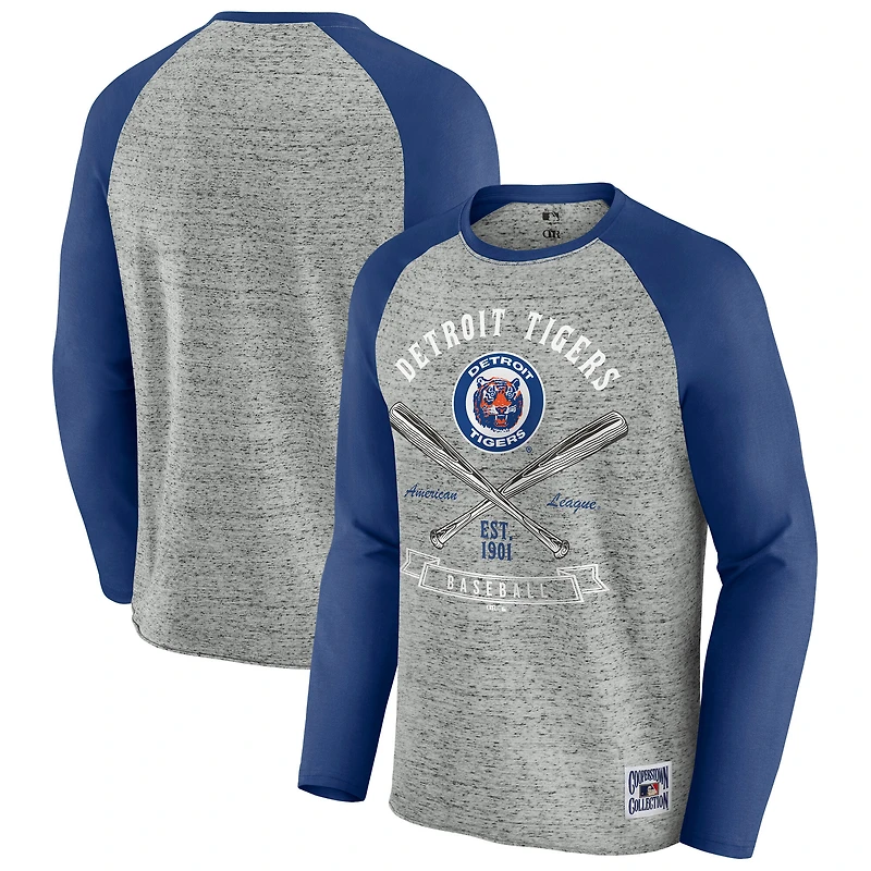 Men's Darius Rucker Collection by Fanatics Heather Gray Detroit Tigers Raw Edge Raglan Long Sleeve Baseball T-Shirt