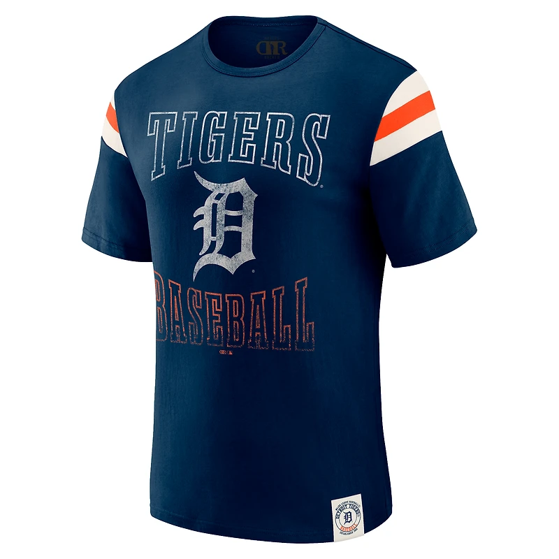 Men's Darius Rucker Collection by Fanatics Navy Detroit Tigers Distressed Sleeve Stripe T-Shirt