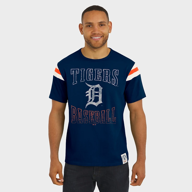 Men's Darius Rucker Collection by Fanatics Navy Detroit Tigers Distressed Sleeve Stripe T-Shirt