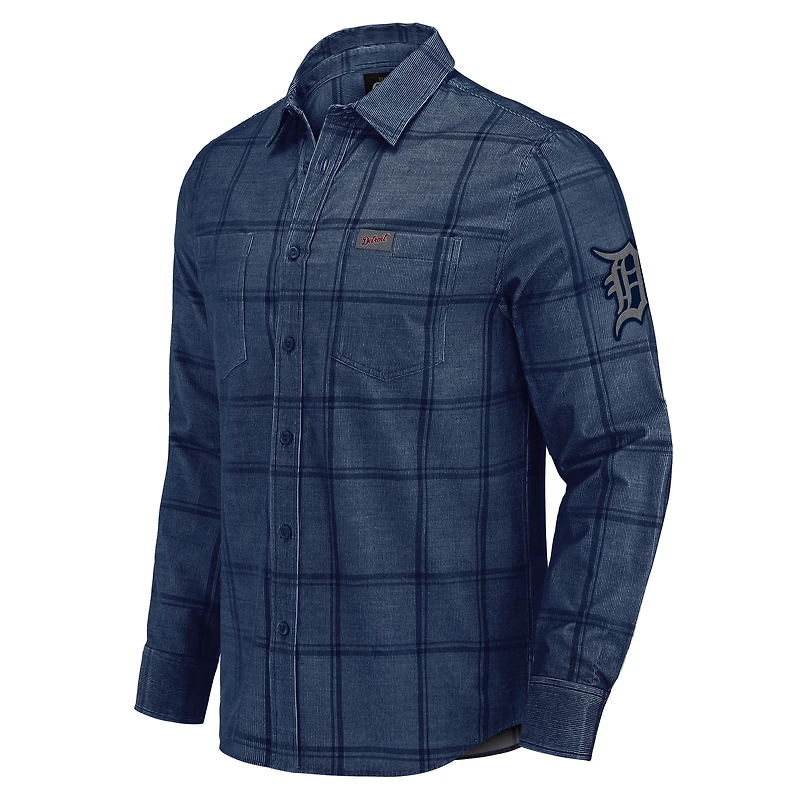 Men's Darius Rucker Collection by Fanatics Navy Detroit Tigers Thin Wale Corduroy Plaid Button Up Shirt