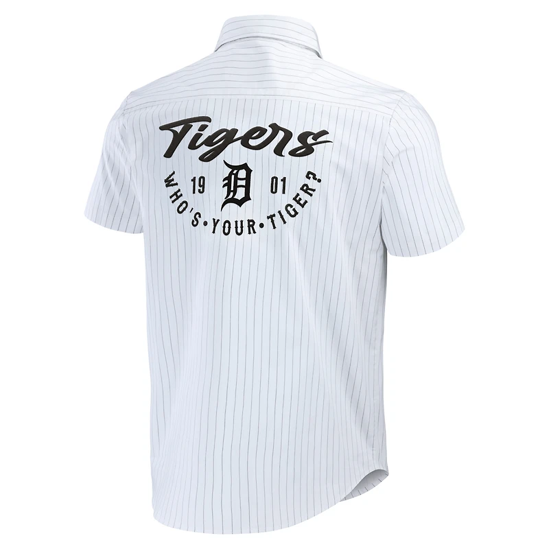 Men's Darius Rucker Collection by Fanatics White Detroit Tigers Pin Stripe Short Sleeve Button-Up Shirt